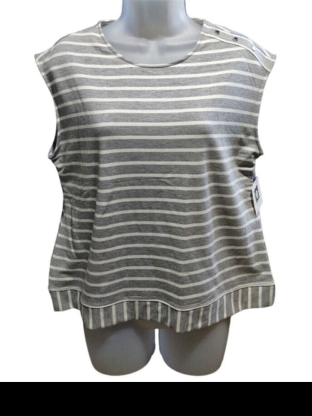 Anne Klein Heather Gray White Knit Top Small